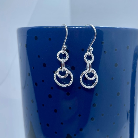 Sterling Silver Dangling Circular Rope Earrings - Picture 4 of 6